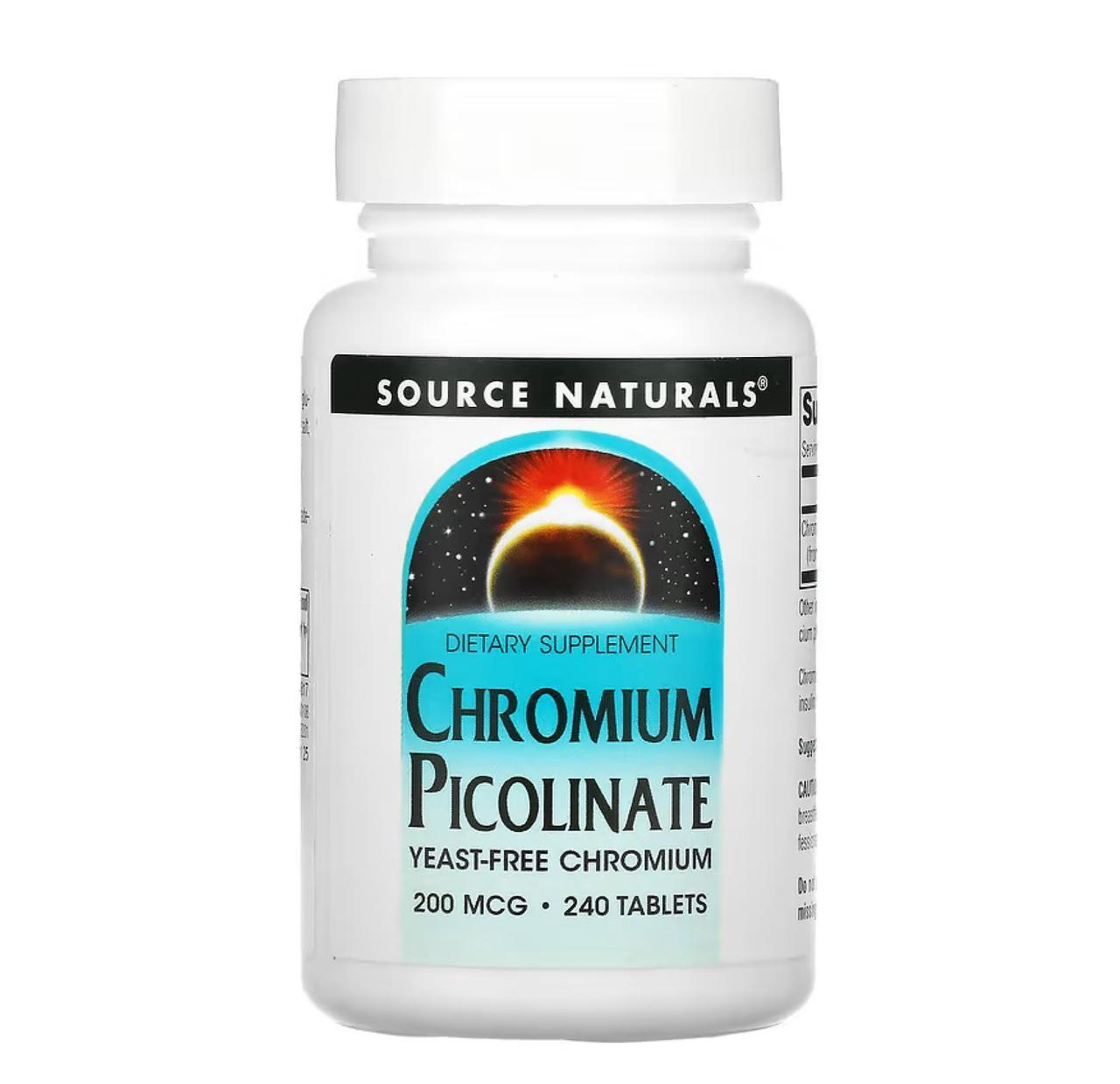 Піколінат хрому Source Naturals Chromium Picolinate, 200 мкг, 240 таблеток, фото 1