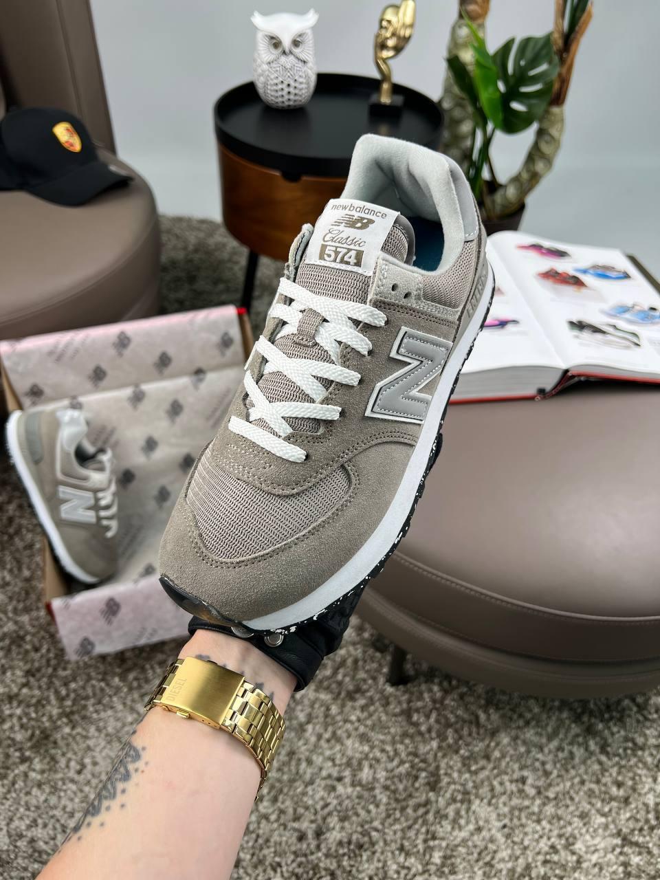 Чоловічі кросівки замша текстиль New Balance 574 Brown White, кеди Нью Беланс коричневі. Чоловіче взуття