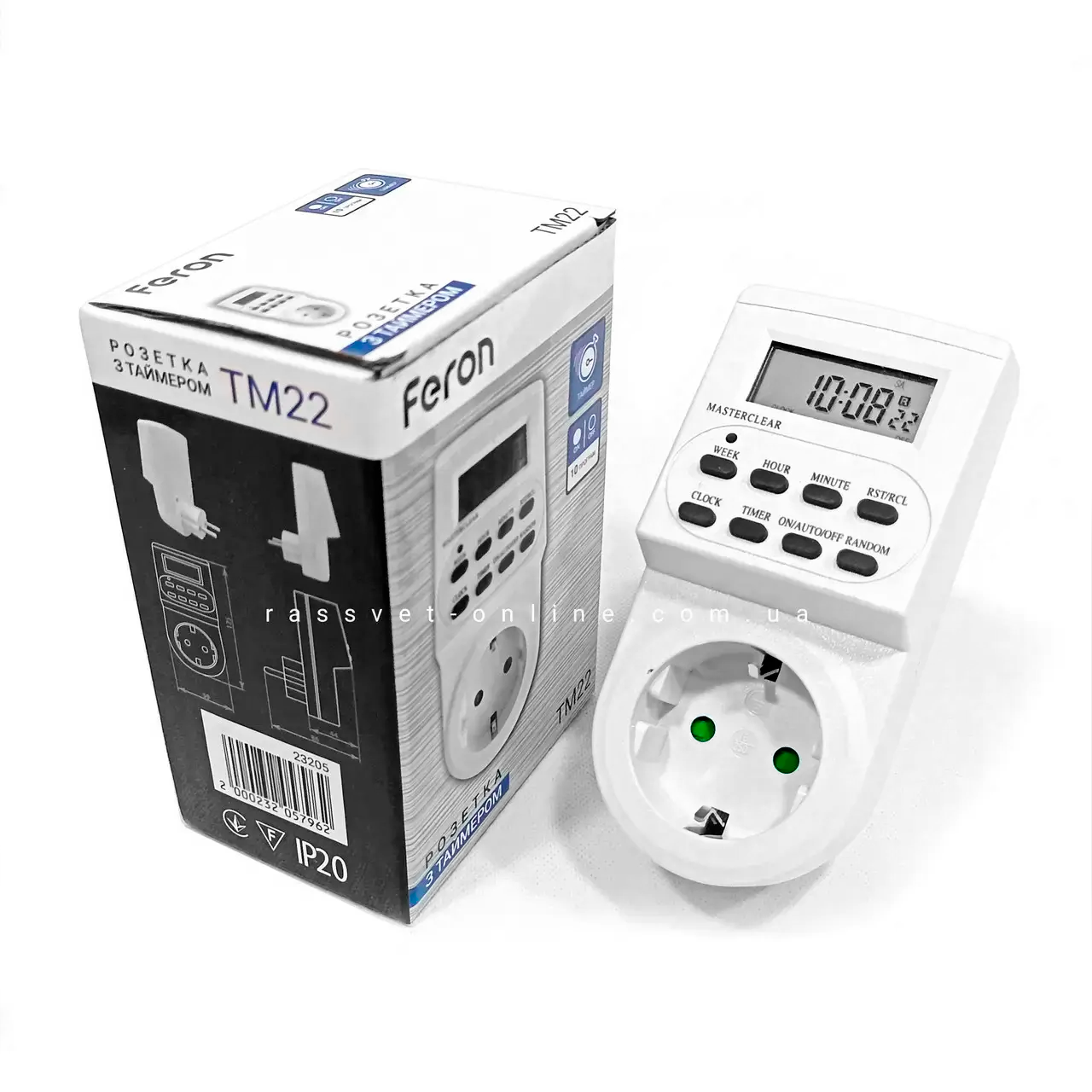 Розетка з таймером Feron TM22 16A 3600W max для відключення електроприладів (ТМ22 тижнева електронна), фото 1