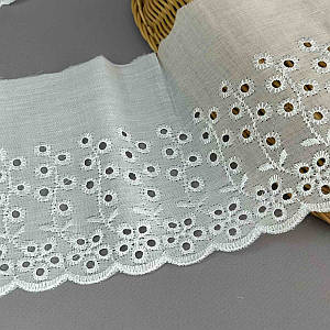 (TJ-20270) Мереживо на батистовій стрічці 14,5 см - білосніжний