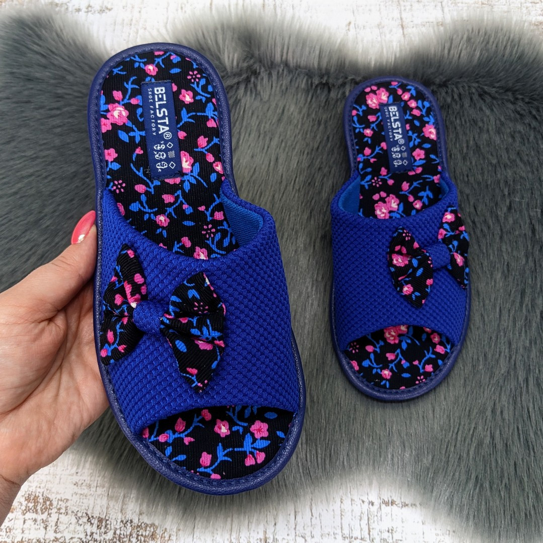 Тапочки жіночі домашні Белста сині з чорним з відкритим носком 2362