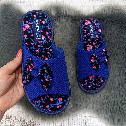 Тапочки жіночі домашні Белста сині з чорним з відкритим носком 2362, фото 1