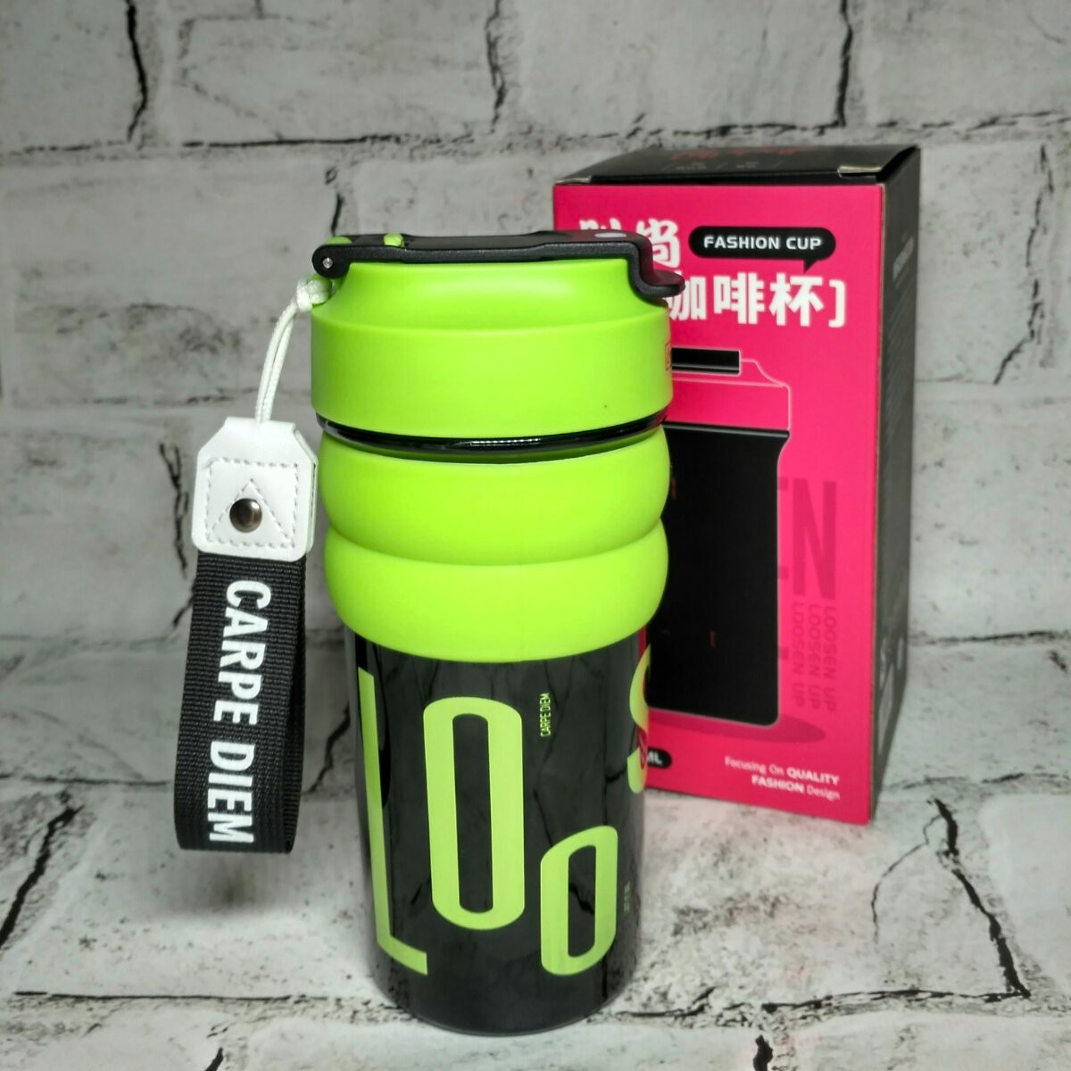 Термокухоль з трубочкою термочашка для кави 18х7х6 см 550 мл Салатовий DXS-06-S