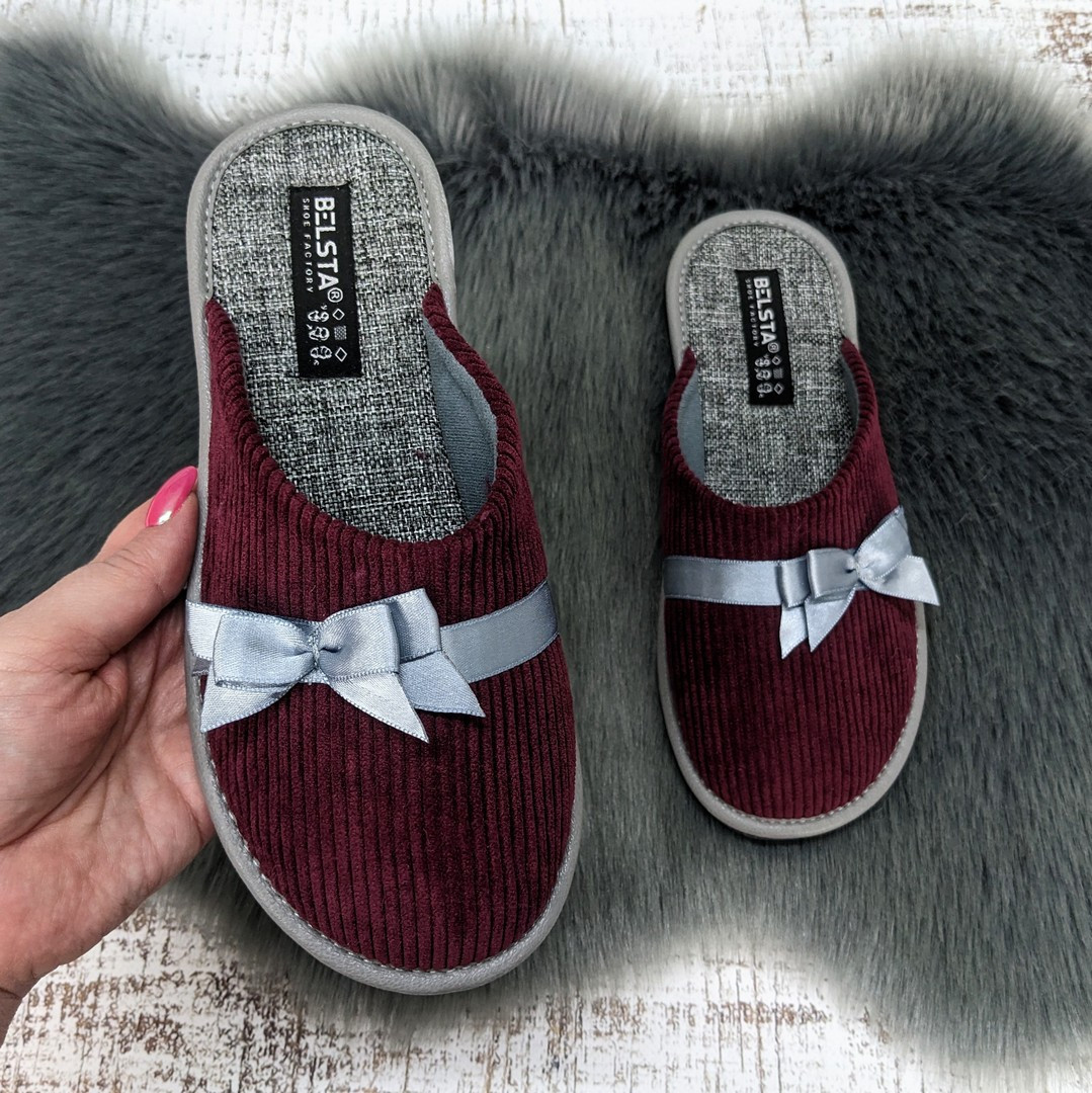 Капці жіночі  Белста бордові вельветові з закритим носком 2350-2