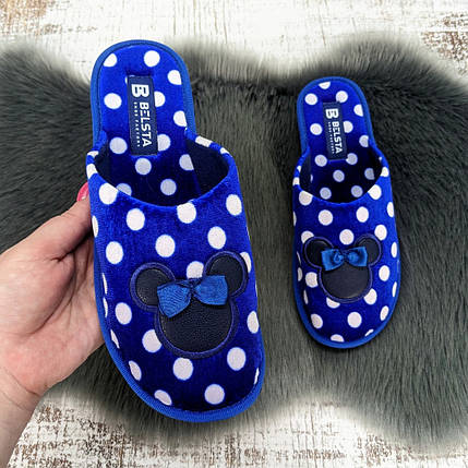 Тапочки жіночі домашні Белста сині в горошок із закритим носком 2351-2, фото 1