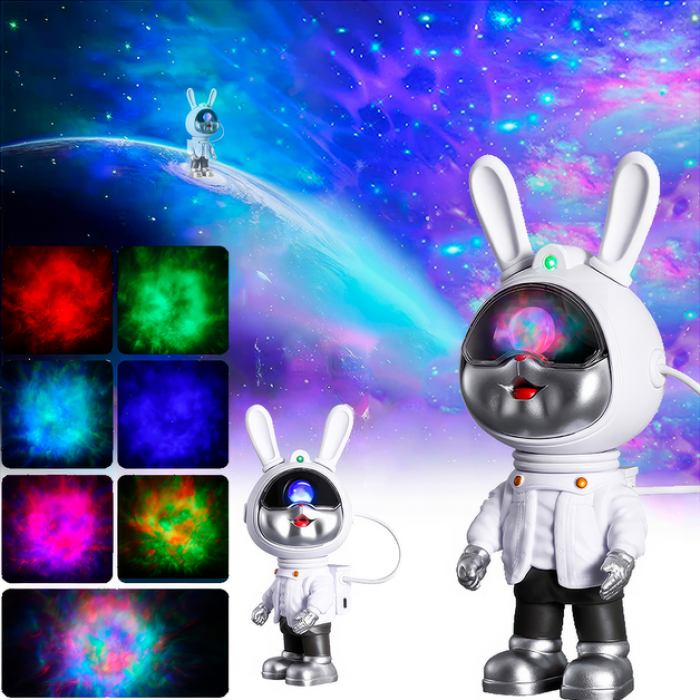 Світильник нічник Астронавт у формі кролика-космонавта Rabbit Star 23 см з ефектом зоряного неба та пультом