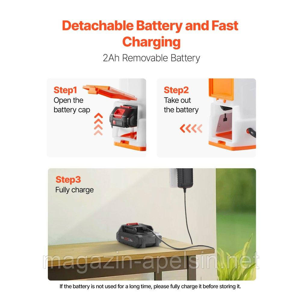 Бездротовий обприскувач VEVOR 12L, зворотний тиск 0-6 бар, час роботи 2 години, 5 форсунок