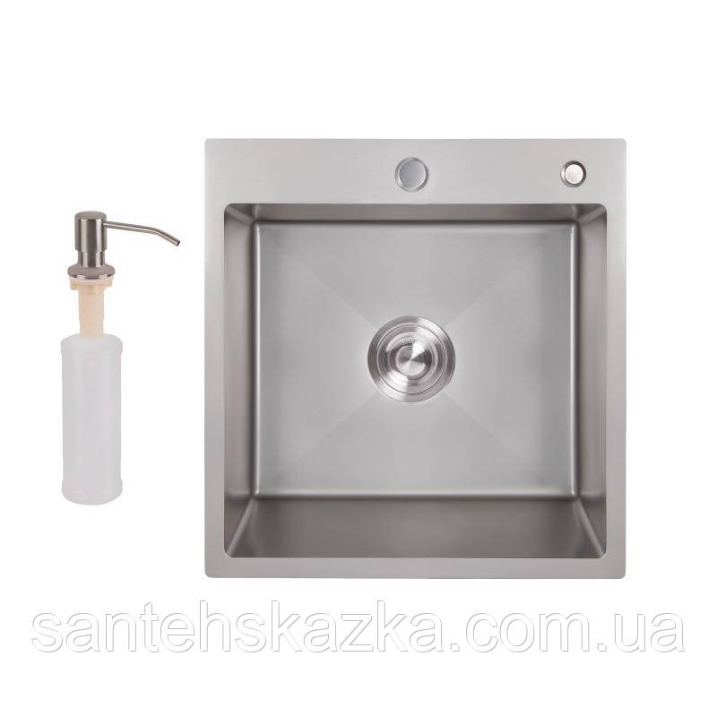 Мийка для кухні інтегрована Lidz Handmade H5050G (LDH5050GPVD43620) Brushed Grey PVD 3,0/1,0 мм, фото 1