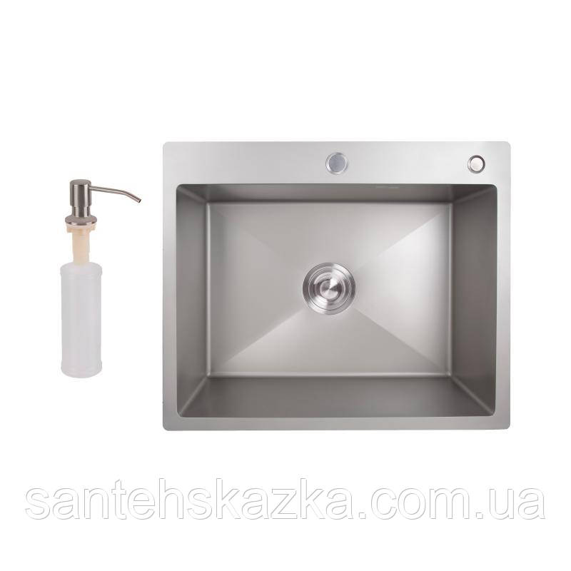 Мийка для кухні інтегрована Lidz Handmade H6050G (LDH6050GPVD43622) Brushed Grey PVD 3,0/1,0 мм, фото 1