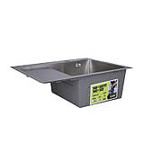 Мийка для кухні інтегрована Lidz Handmade H6350L крило зліва (LDH6350BRUL45588) Brushed Steel 3,0/1,0 мм, фото 3