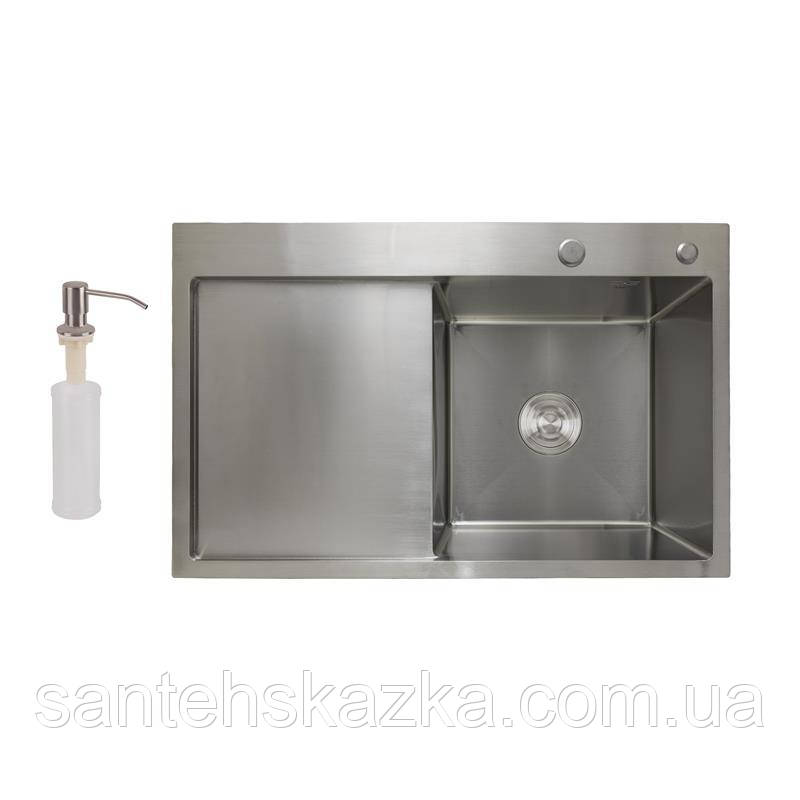 Мийка для кухні інтегрована Lidz Handmade H7849L крило зліва (LDH7849BRUL45592) Brushed Steel 3,0/1,0 мм, фото 1