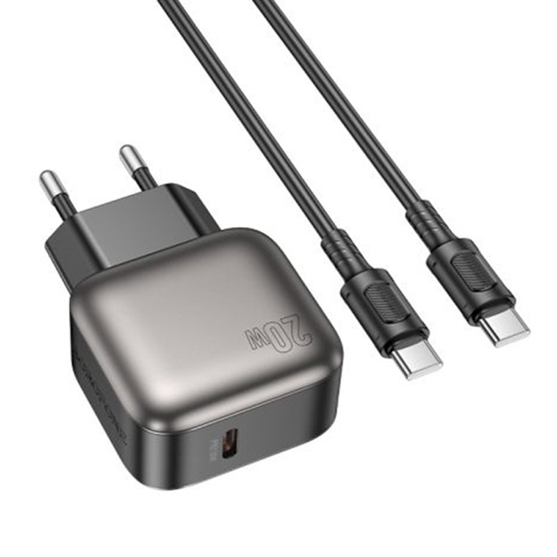 МЗП Borofone BAS53A Absolute PD20W (1USB-C) + кабель Type-C to Type-C Black, фото 1