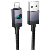Дата кабель Hoco X118 Generous with display USB to Lightning 2.4A (1m) Black