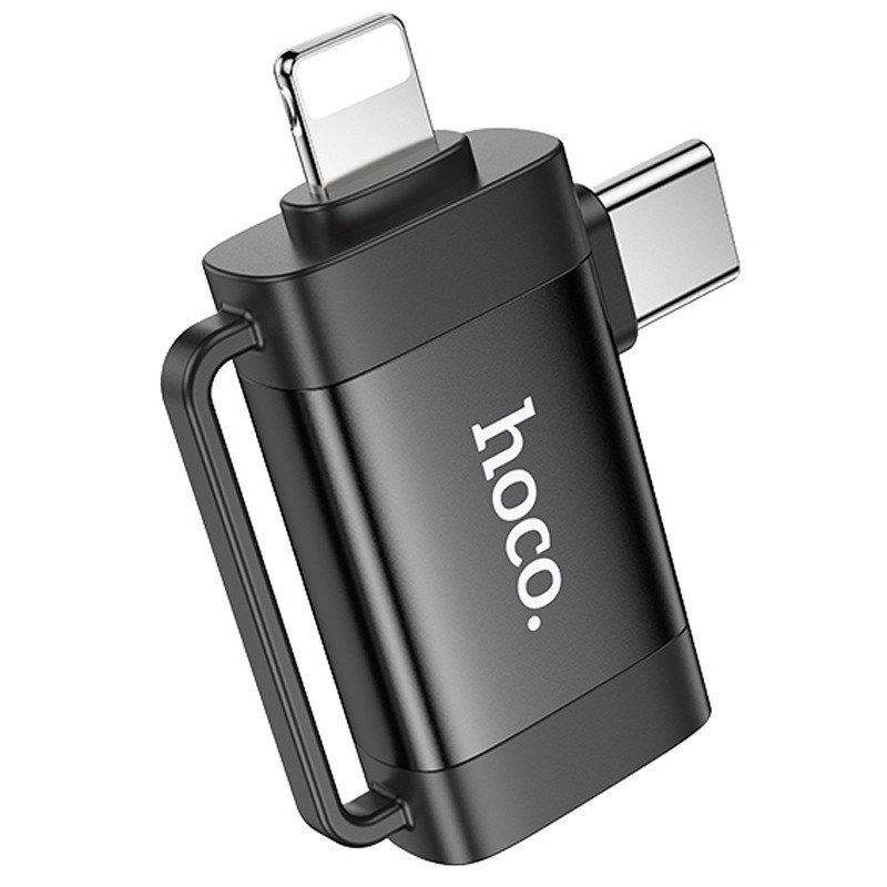 Перехідник Hoco UA31F OTG 2in1 Lightning male/Type-C male to USB female Black, фото 1