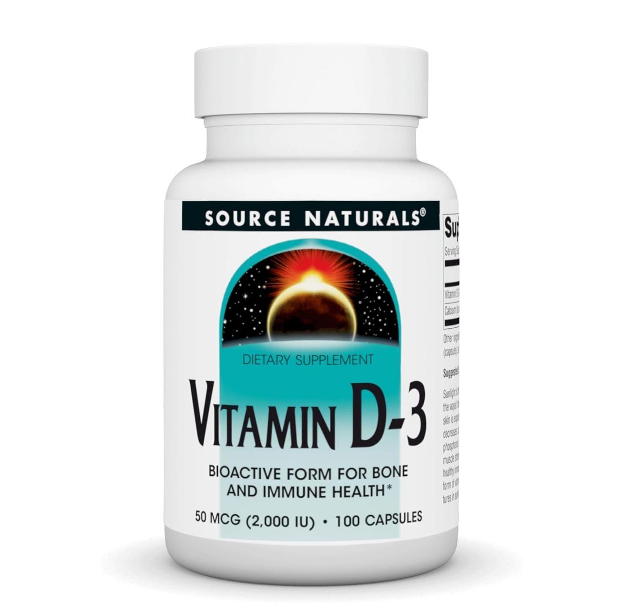 Вітамін D-3 Source Naturals Vitamin D-3, 50 мкг (2000 МО), 100 капсул, фото 1