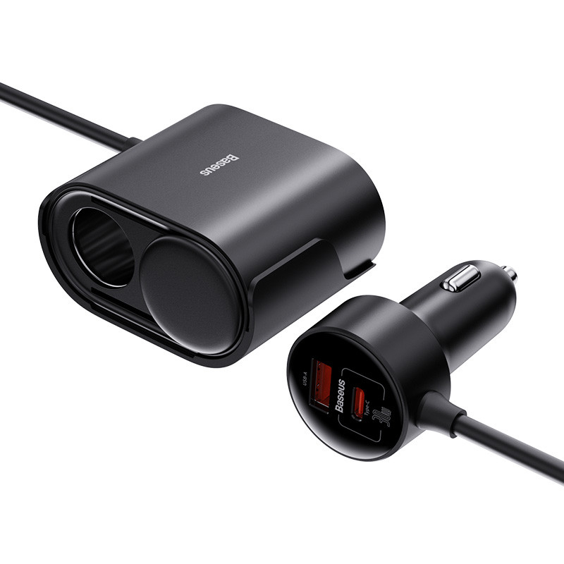 Автомобільний зарядний пристрій Baseus High Efficiency Pro 1-for-2 Car Cigarette Lighter 30W Cosmic Black, фото 1