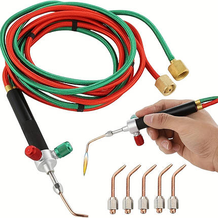 Міні-пальник для пайки та мікрозварювання | Набір 5 насадок + шланг, фото 2