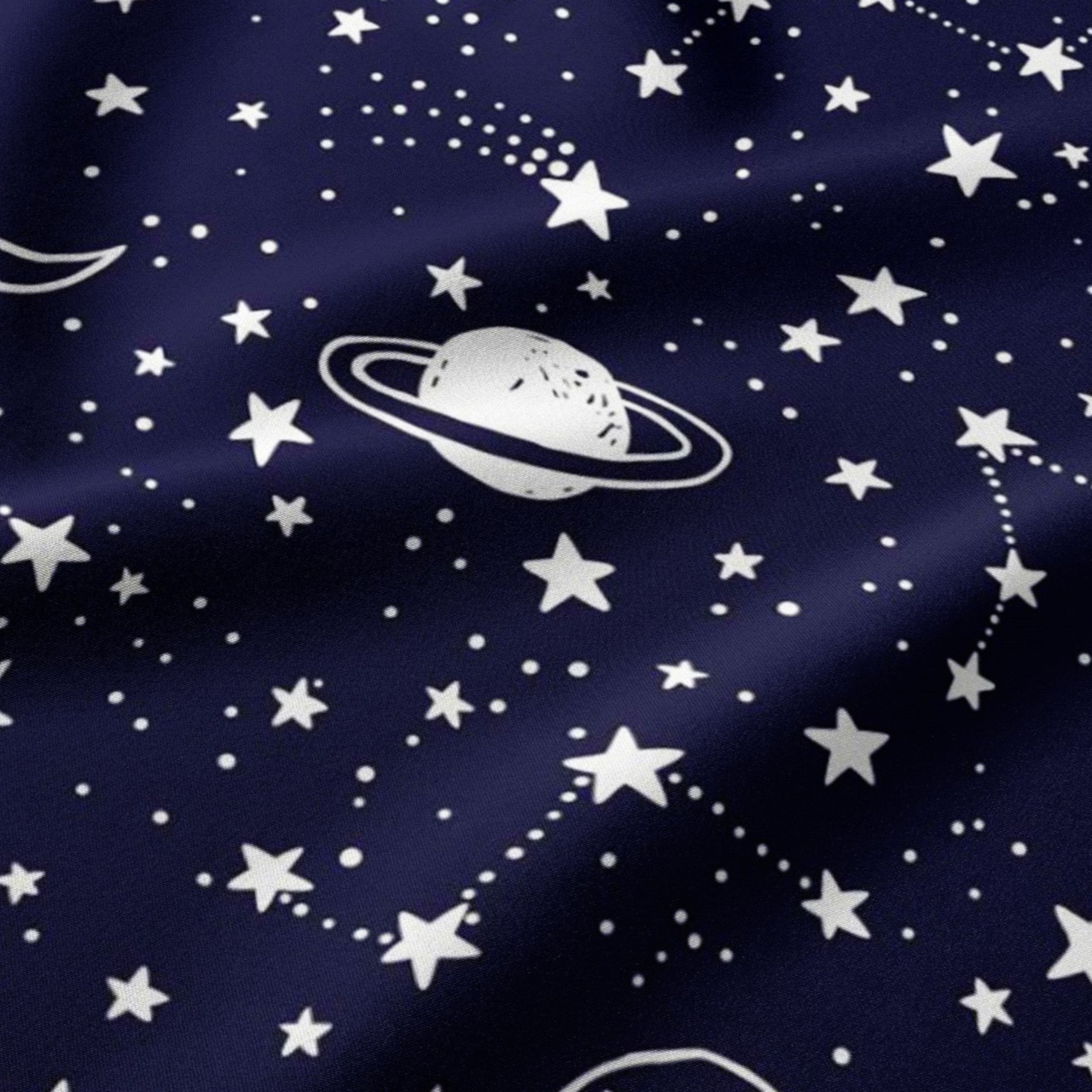Тканина бавовняна "Планета й сузір'я" на темно-синьому тлі №1725, фото 1