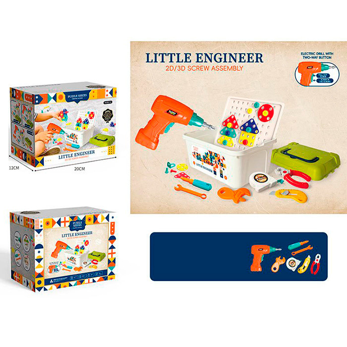 Мозаїка 888-4C (48шт) на шурупах, шуруповерт-обертається насадка, набір інструментів, ящик 19-14-11см, на, фото 1