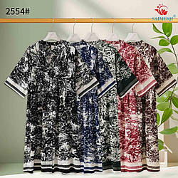 Жіноча літня сукня з коротким рукавом та довжиною нижче коліна. Полірований льон. Вільний розмір 48-54, 2 шт