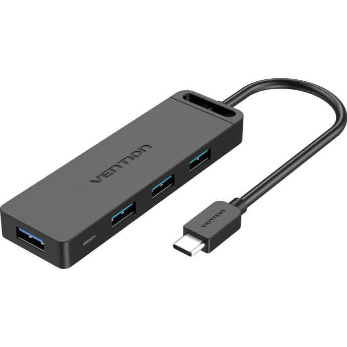 USB-хаб Vention Type-C to 4-Port USB 3.0 Hub with Power Supply Black 0.5M ABS Type, фото 1
