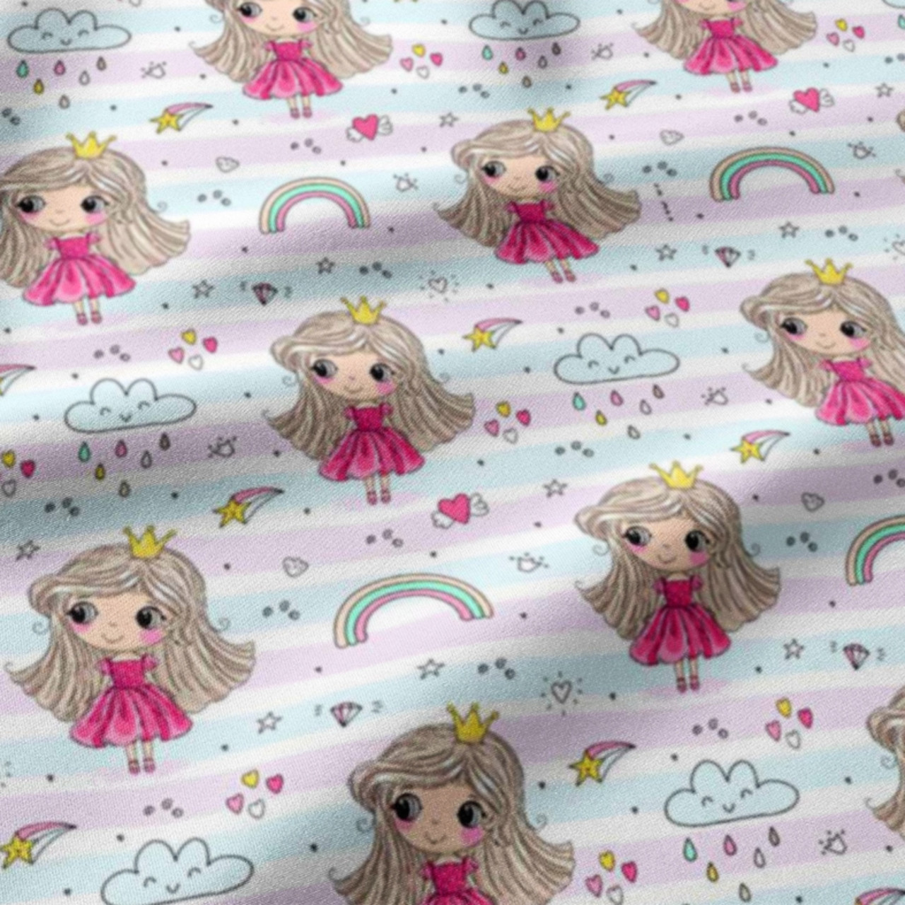 Тканина бязь "Принцеси на смужках" № 3005, фото 1