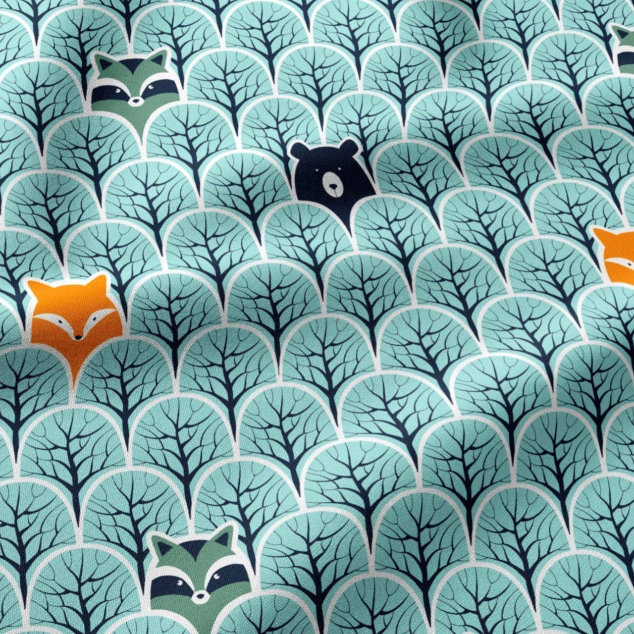 Тканина з малюнком "Звірята в деревах" бірюзового кольору No840, фото 1