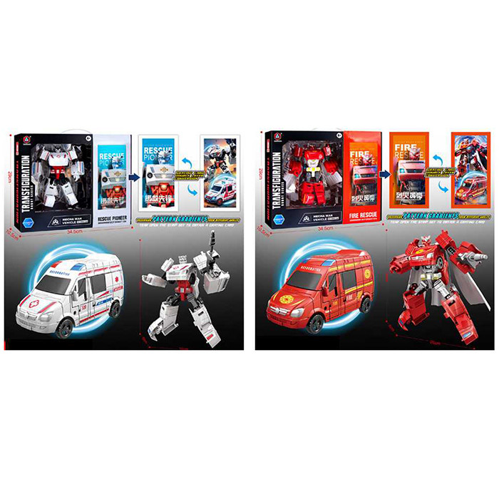 Трансформер HD114-15 (24шт) робот 18см+машина, 2 види (швидка, пожежна), в кор-ці, 34,5-29-10,5см, фото 1