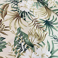 Водоотталкивающая ткань Duck digital, крупные листья коричнево-зеленые на бежевом (D-N-0856)
