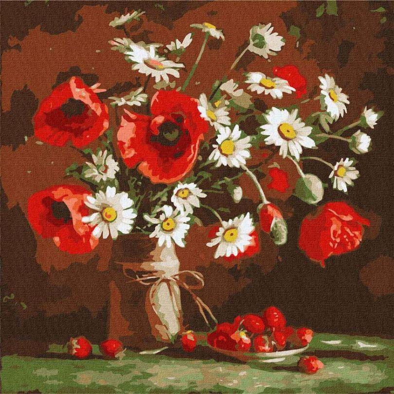 Малювання по номерам Ідейка Маково-полуничний етюд (KH2992) 40 х 40 см, фото 1