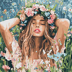 Малюнок по цифрам Ідейка Дівчина з віночком в полі ©art_selena_ua (KH8581) 40 х 40 см