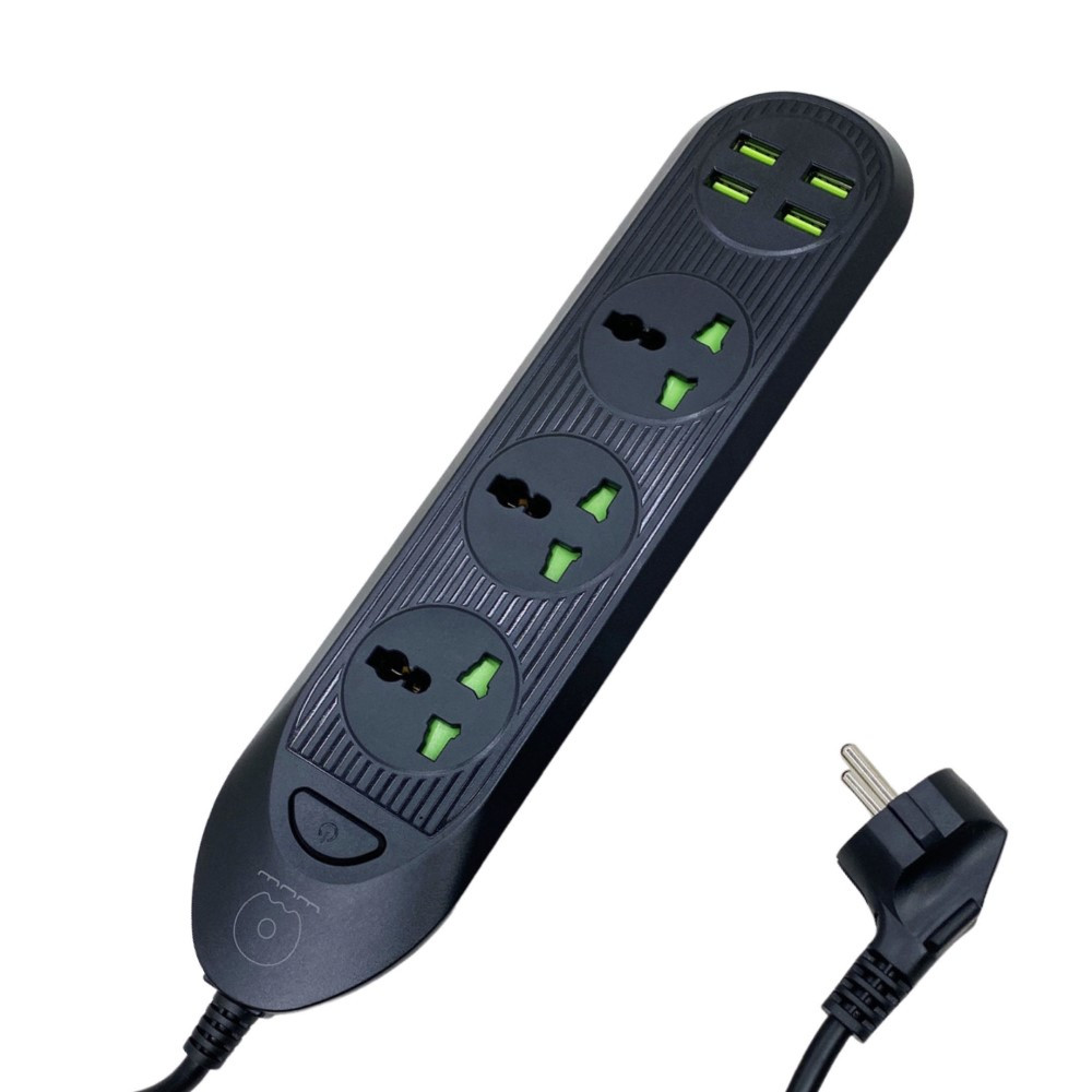 Мережевий подовжувач WUW C133 4USB+3Socket 2500W 2m Black, фото 1