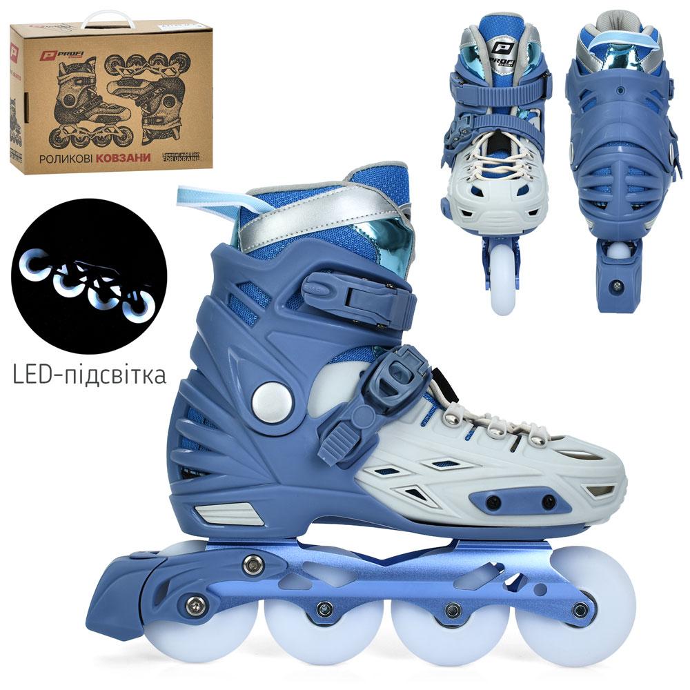 Ролики A4155-L-BL (1шт) розсувні, шнурівка+бакля, алюм.рама, колеса ПУ 70мм, LEDсвітло, устілка 24см, зібрані,, фото 1