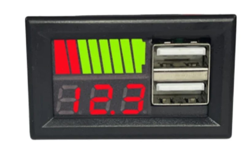 Вольтметр DC 12 В з індикатором ємності олив'яно-кислотного акумулятора з 2 USB-портами заряджання (червоні