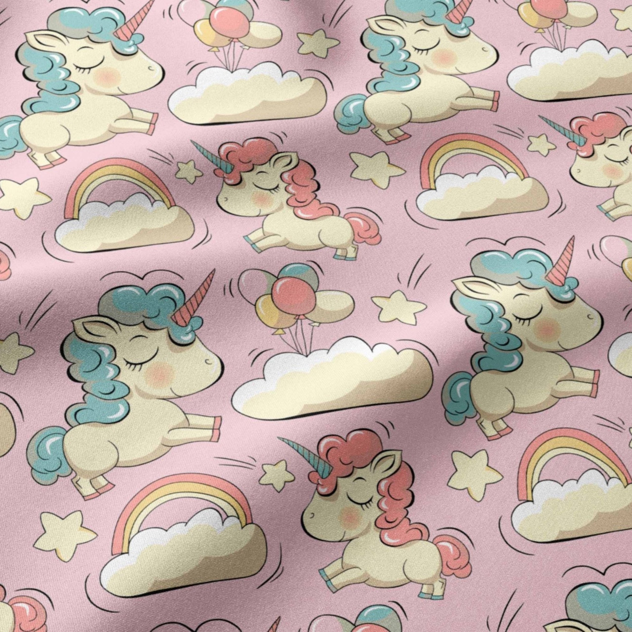 Бязь "Єдинороги з веселкою" на рожевому тлі №701, фото 1