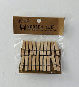 Набір канцелярських прищіпок 4 см 20 шт. Дерево в пакеті (97347)