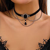 Замшевий чорний чокер на шию з ланцюжками "Леді Роз" з підвісками — Aushal Jewellery