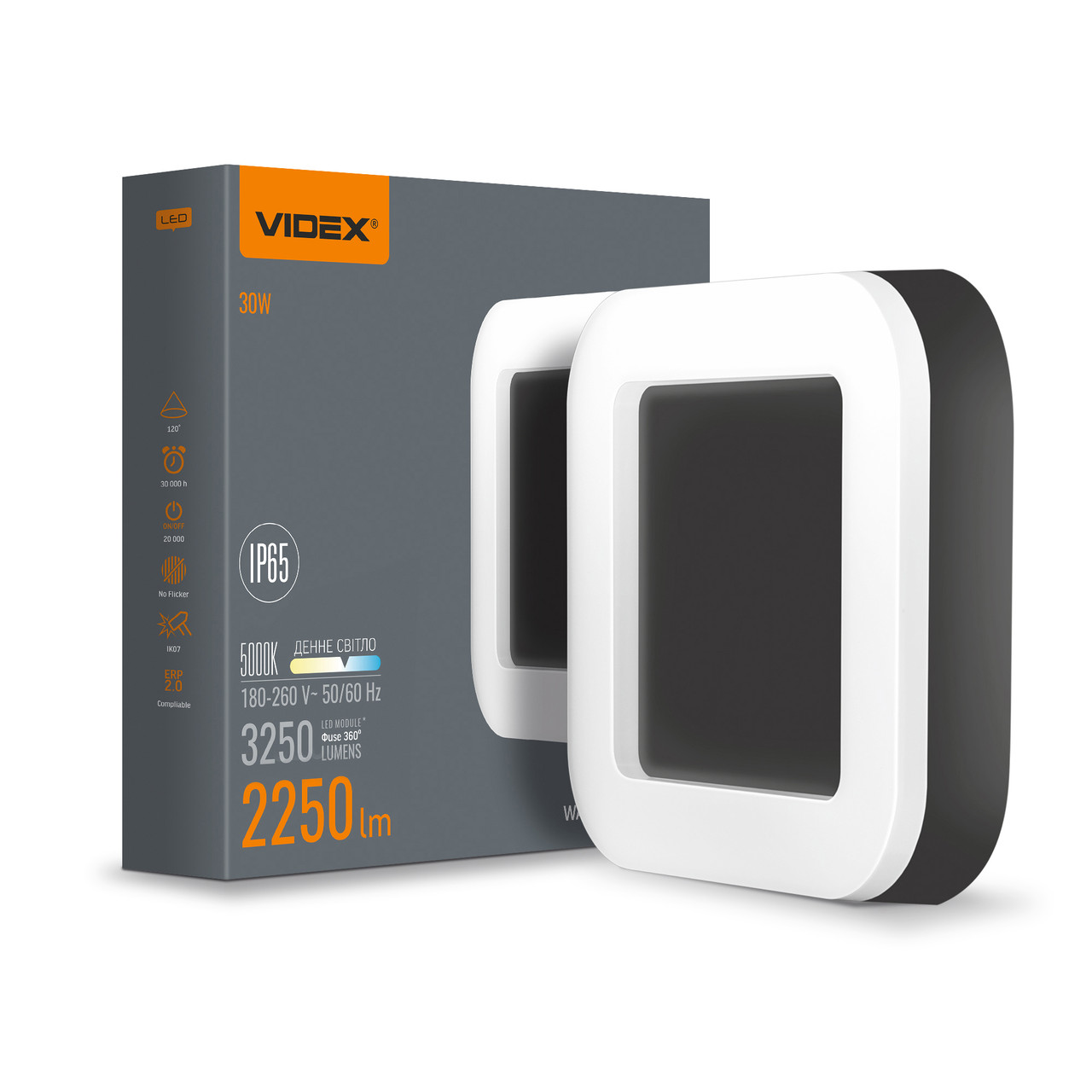 LED світильник ART IP65 квадратний VIDEX 30W 5000K Black, фото 1