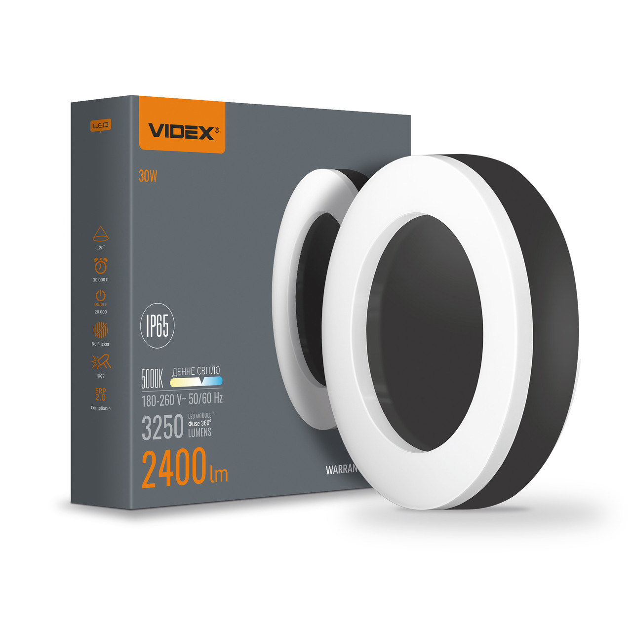 LED світильник ART IP65 круглий VIDEX 30W 5000K Black, фото 1