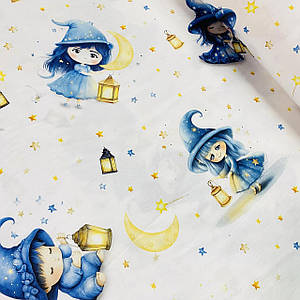 Ранфорс DIGITAL з цифровим друком 5D, дівчатка в синіх костюмах із ліхтарями (ТУРЦІЯ шир. 2,4 м) (R-FR-0859)