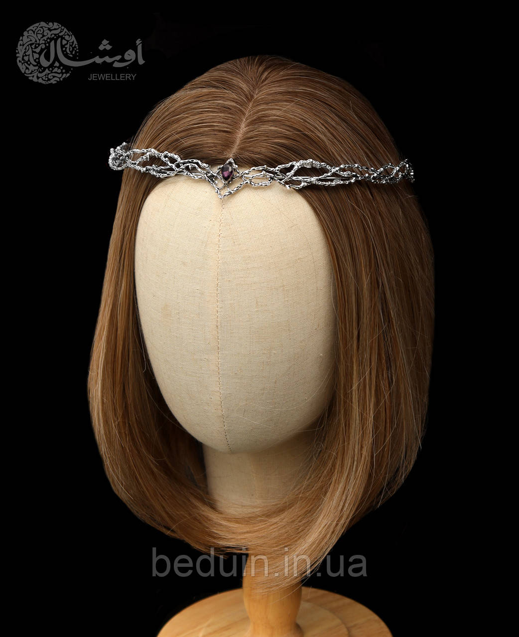 Ельфійський вінок на голову, діадема фентезі "Anaire" — сріблястий з фіолетовим каменем Aushal Jewellery