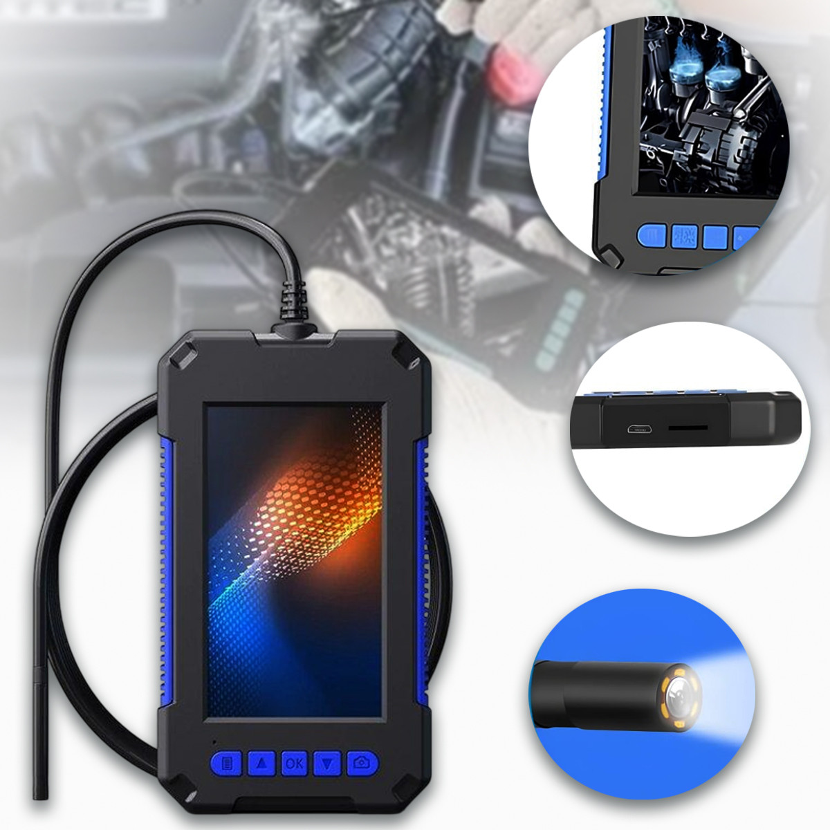 Ендоскоп P40 з LCD-екраном 4.3" дюймів та однією камерою з підсвічуванням, кабелем 1.8 м, MicroSD, захистом IP67, фото 1