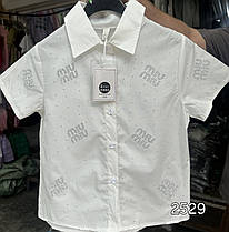 Опт блуза-рубашка шкільна підліткова класична короткий рукав зі стразами р 8-12 років