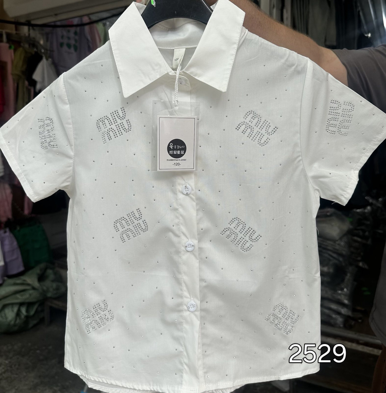 Опт блуза-рубашка шкільна підліткова класична короткий рукав зі стразами р 8-12 років