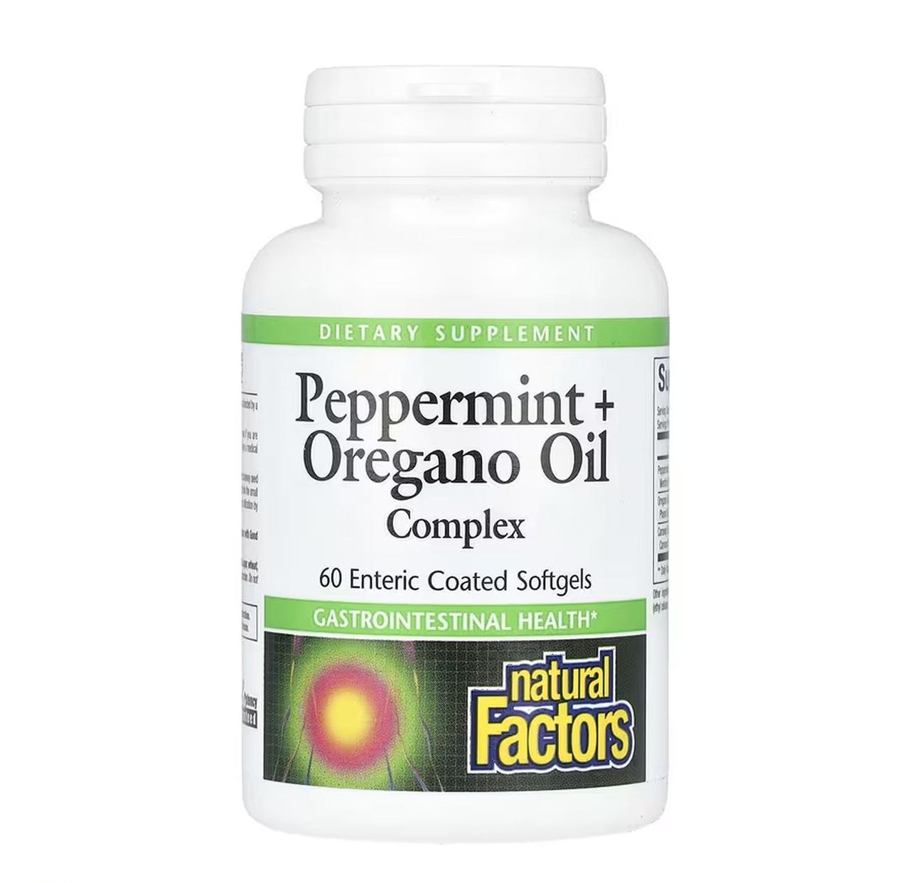 Комплекс із перцевої м'яти та олії орегано Natural Factors Peppermint+Oregano Oil Complex, 60 капсул, фото 1