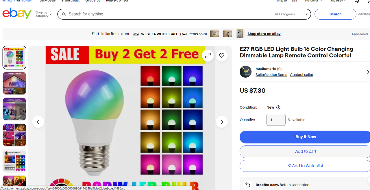 LED RGB лампа E27 220 В з регульованою яскравістю та пультом ДК, фото 1