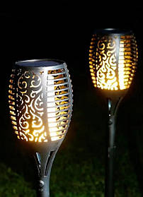 Садовий ліхтар-світильник факел на сонячній батареї для освітлення й декорування саду з ефектом полум'я