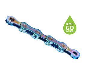 Ланцюг KMC X12 Aurora Blue 12 шв., 126 л. + замок Waxed (змащений парафіновим мастилом KMC GO WAX)