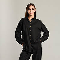 Льняная рубашка женская с длинным рукавом свободная летняя Loom черная