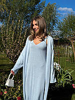 Жіночий бавовняний комплект сарафан міді з кардиганом, фото 5